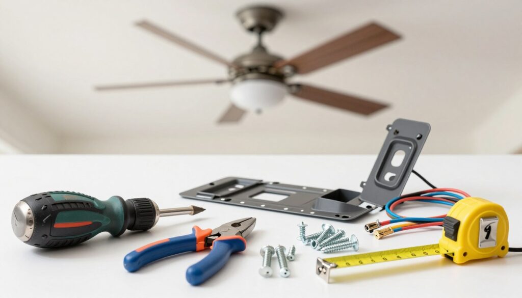 Ferramentas e materiais para instalação de ventilador de teto